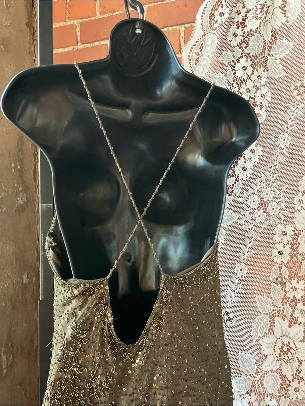 Sue Wong Olive Green Beaded Cowl Neck Camisole - Picture 6 of 16